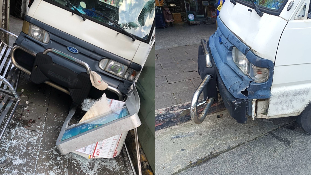 小貨車煞車失靈自撞一圖。圖/萬華分局提供