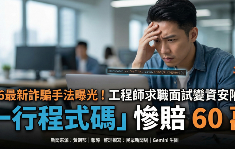 2026最新詐騙手法曝光！工程師求職面試變資安陷阱　「一行程式碼」慘賠 60 萬